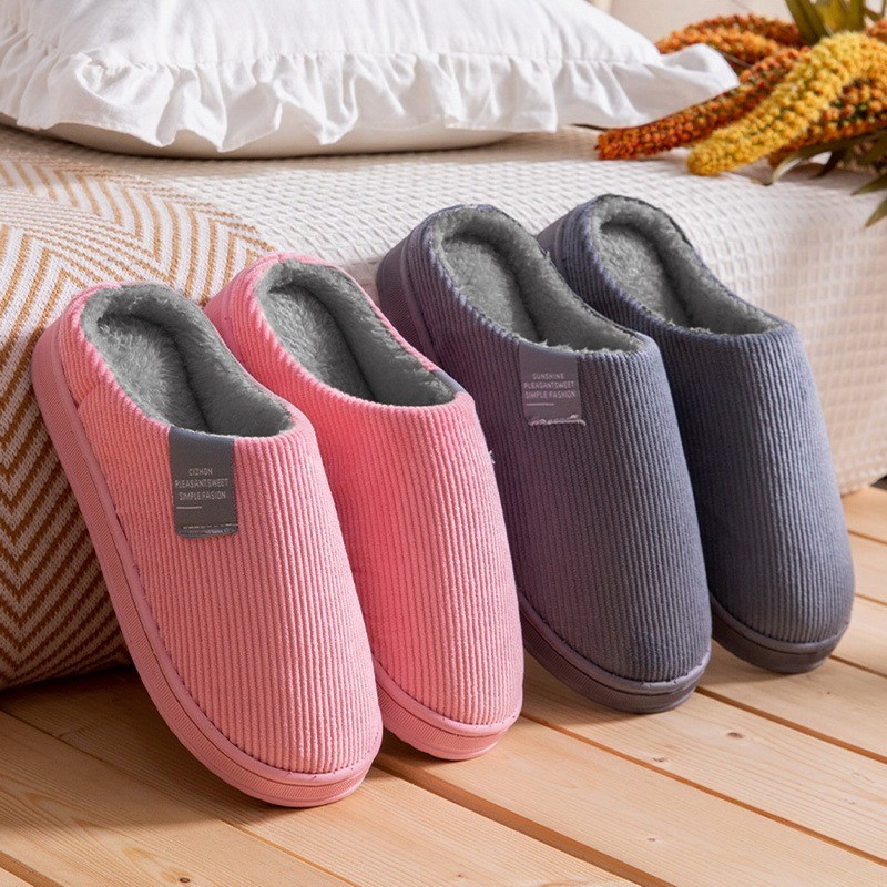 Men Slippers Solid Color Autumn And Winter Home Slippers For Men Warm Indoor Beadroom Slides Men Stripe Cotton Slippers