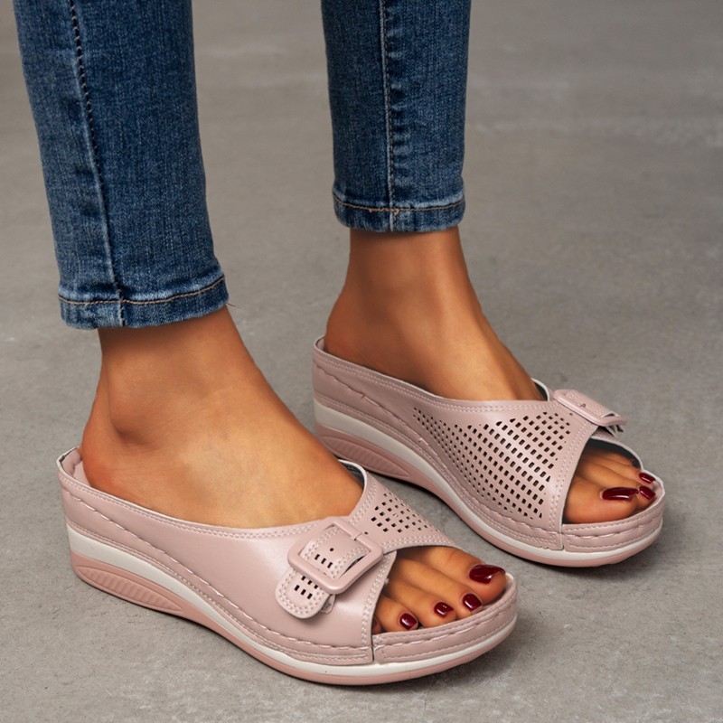 Plus Size Wedges Slippers Women 2022 Summer Fish Mouth Buckle Sandals Woman Lightweight Slope Heels Beach Flip Flops for Female