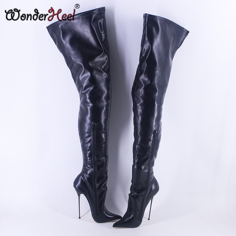 Wonderham New 16cm Ultra-thin Metal Heel Extreme High Heels Matte Leather Sexy Wonder Girls Nightclub Lace Up Over the Knee Boots