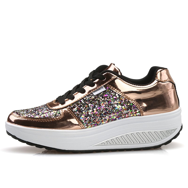 Women Casual Glitter Shoes Mesh Flat Shoes Ladies Sequins Vulcanized Shoes Lace Up Sneakers Outdoor Running Shoes 2021