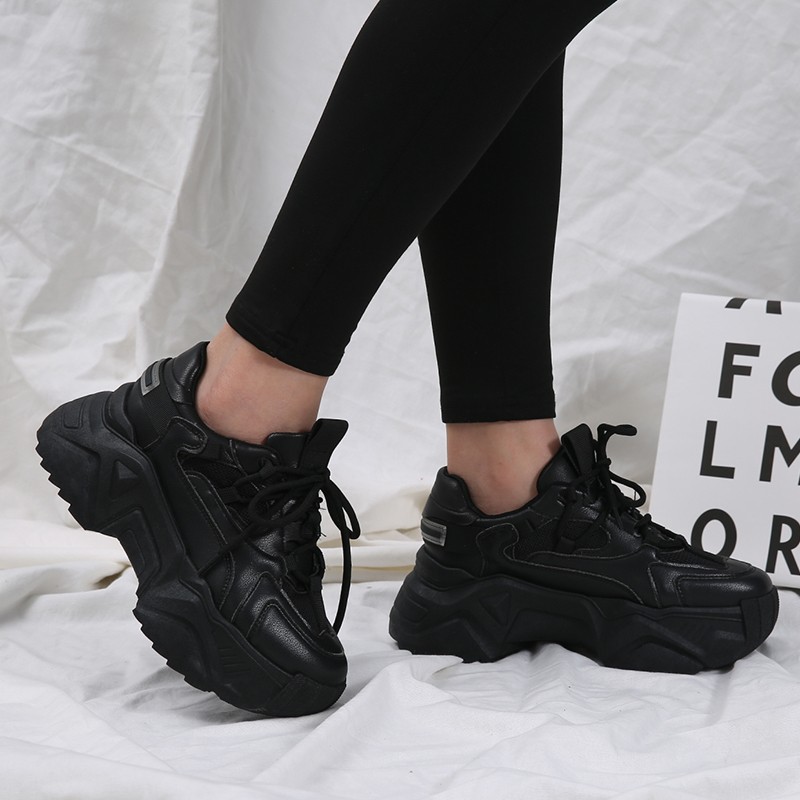 Rimocy Fashion Platform Chunky Sneakers For Women Thick Bottom Black Vulcanize Shoes Woman 2022 Spring Ladies Mesh Sneakers