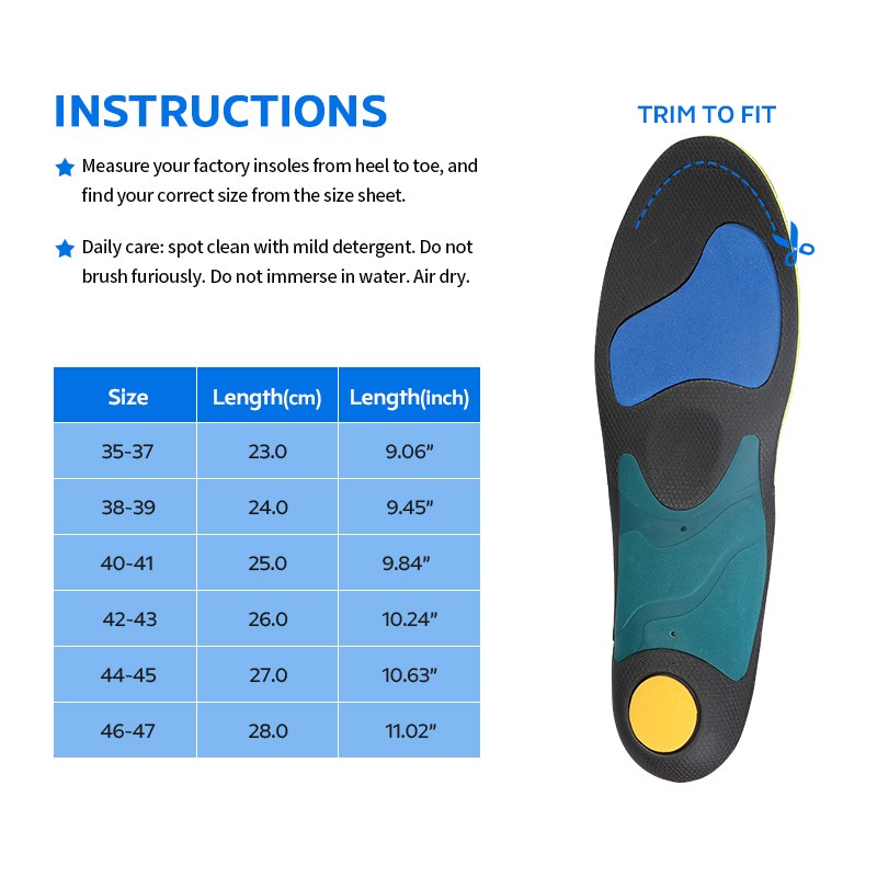 3ANGNI Orthotic Shoe Insoles Arch Support Heel Cushion for Plantar Fasciitis Full Length Orthotic Insoles Relief Foot Pain