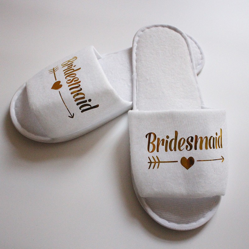 Guest Slipper Hotels Wedding Party Maid of Honor Bridesmaid Slippers Hotel Travel Spa Shoes New Gold Glitter Letter Flip Flop