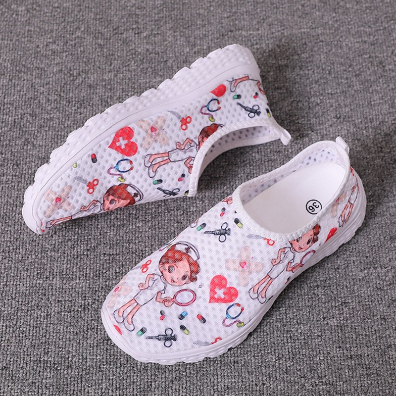 Rimocy Nursing Shoes Women Print Breathable Sneakers Woman Slip On Light Non-slip Flats Ladies Soft Bottom Casual Sneakers