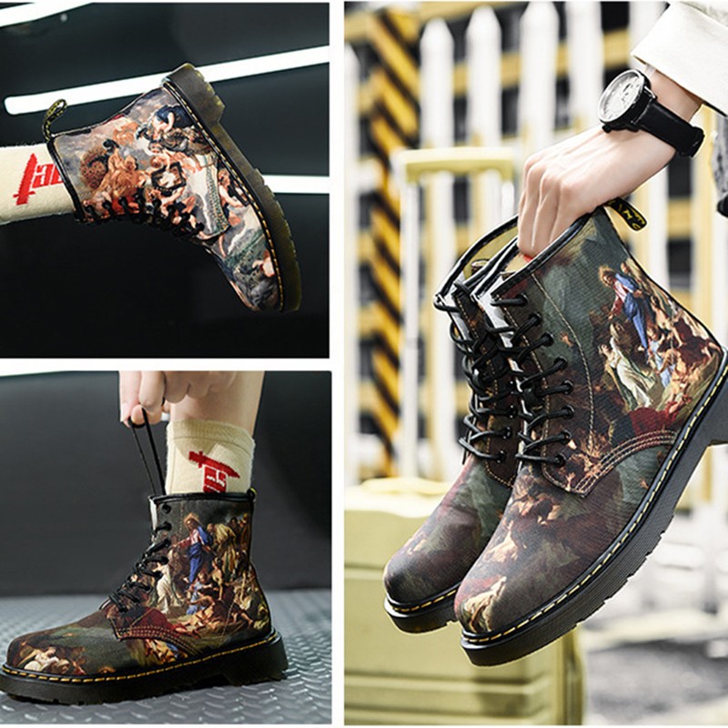 Women's shoes street fashion couples shoes high quality graffiti printing Martin boots outdoor ankle boots casual shoes for women