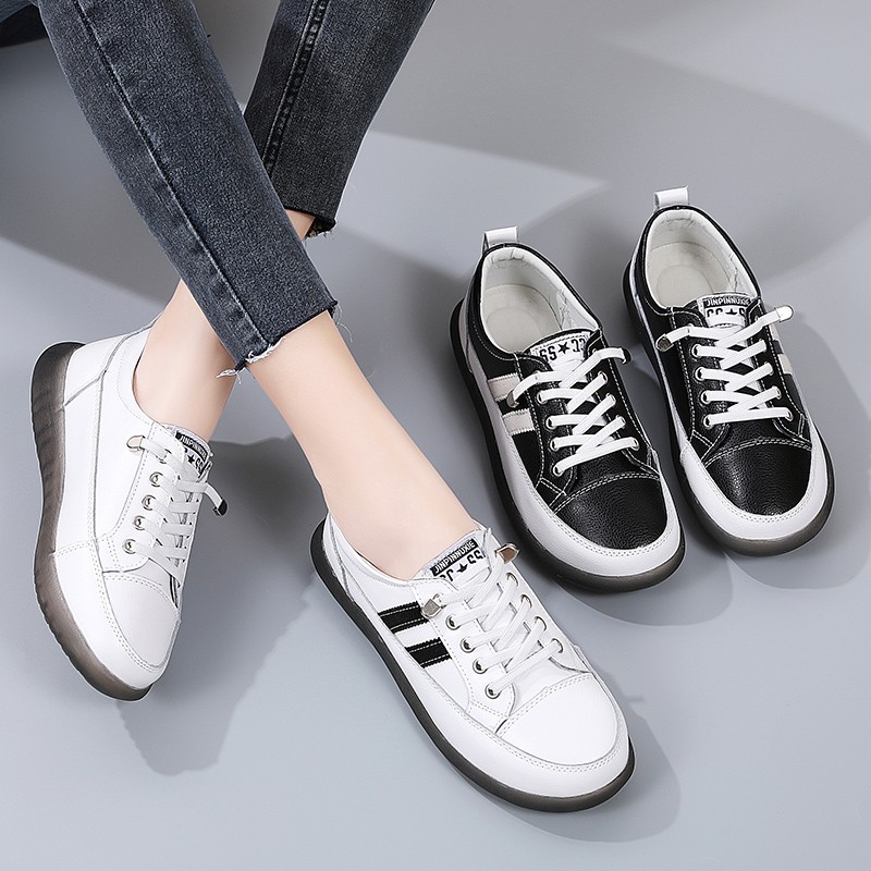 Fashion leather sneakers for men white lace up flat casual shoes women vulcanize shoes low cut original ladies sneakers