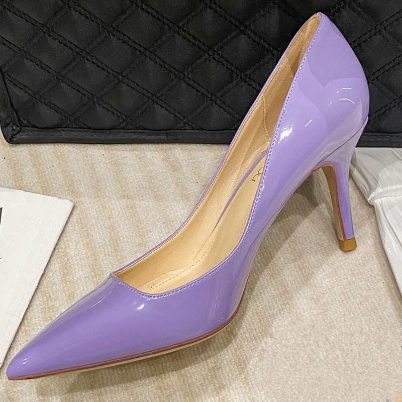 Women Classic Wedding Bridal Shoes Pointed Toe 6cm Thin Pumps High Heel Red Blue White Patent Leather Lady Pumps Big Size O0010