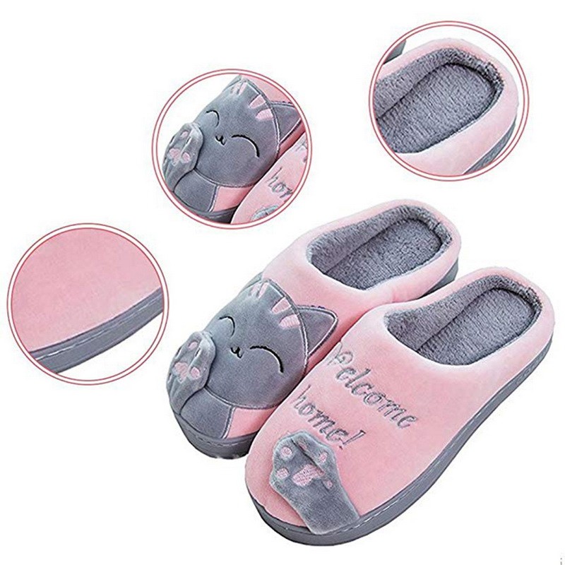 Women Winter Home Slippers Cartoon Cat Shoes Soft Plush Warm Indoor Slippers Bedroom Lovers Couples Dropshipping