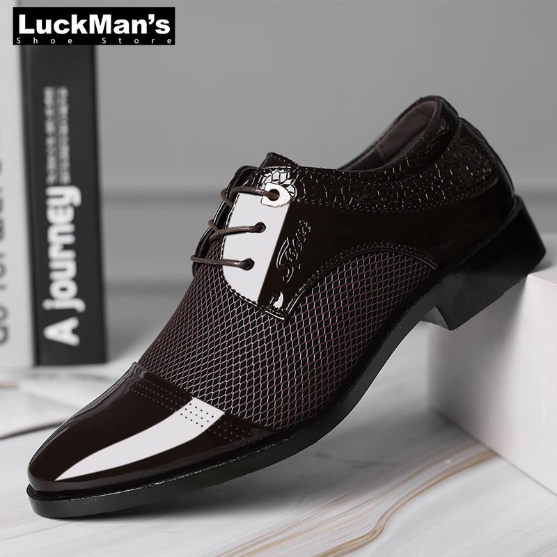 LuckMan Men Dress Shoes Fashion PU Leather Shoes Men Brands Wedding Oxford Shoes For Men Breathable Men Formal Shoes