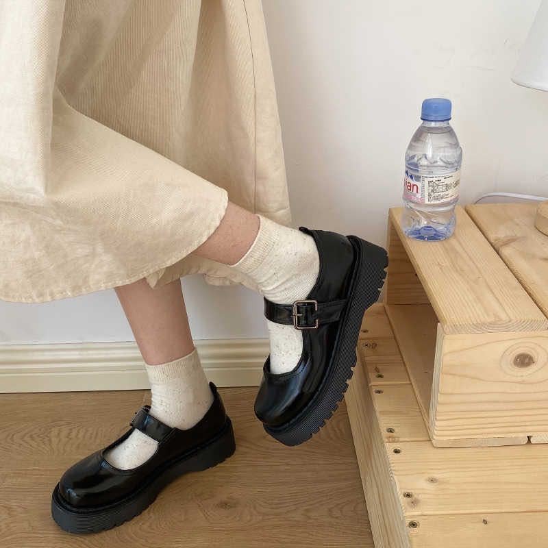 Plus Size 43 44 Harajuku Lolita Shoes Women Japanese E Girl Chunky Platform Cosplay Costume Student Mary Jane Black Shoes LN23