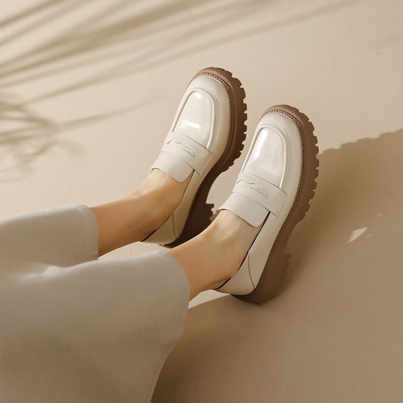 New Spring 2022 Women Casual Shoes Slip On Loafers High Quality Leather Shoes Woman Comfortable Platform Shoes Round Toe Flats