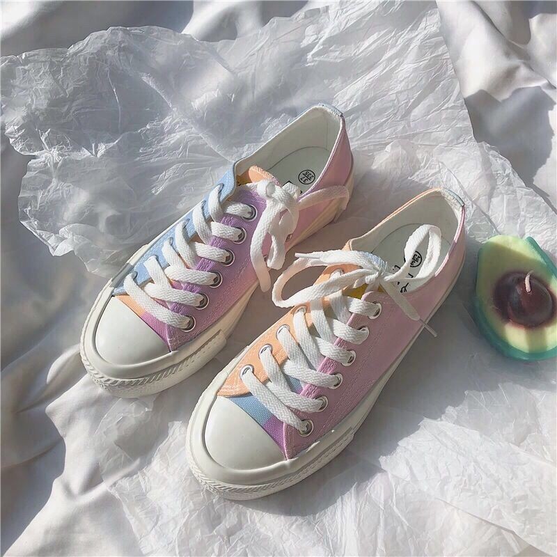 Women Color Changing Canvas Shoes Trendy Fashion Versatile Low-top Lace-up Boarding Shoes Cute Fairy Colorful Kawaii Sneakers