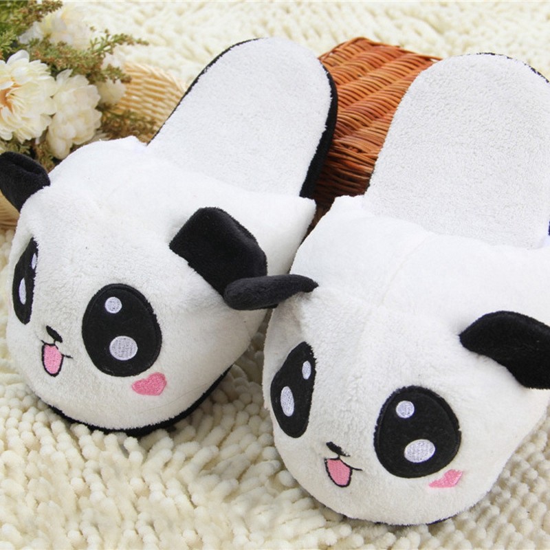 SIMLOVEYO Winter Indoor Panda Slippers Flat Furry Home Cartoon Women Slippers Unisex Couple Animal Warm Non-slip Shoes T389b