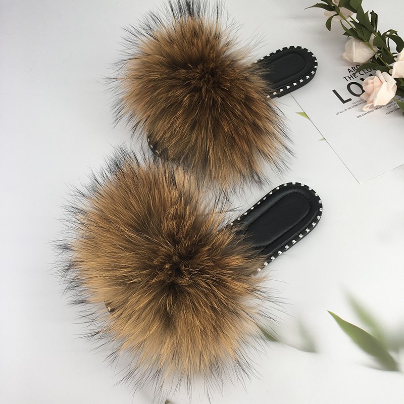 women flip flops summer fluffy slippers luxury real fur slides for women fluffy sliders jelly shoes woman flat sandals with fur