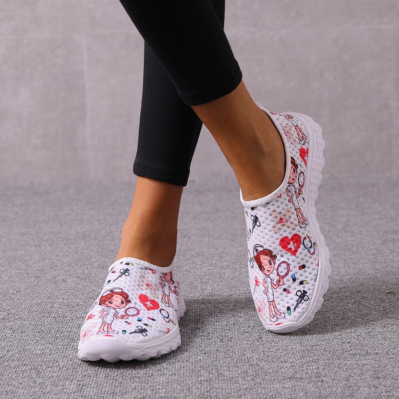 Women Comfortable Sneakers Casual Shoes Cartoon Nurse Print Women Sneakers Breathable Flat Shoes Zapatillas Mujer