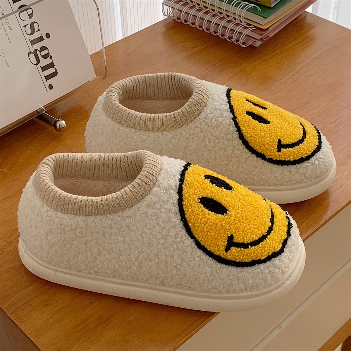 2021 lovely smile cotton slippers winter warm house thick-soled indoor slippers non-slip outdoor volvi fur slippers women shoes