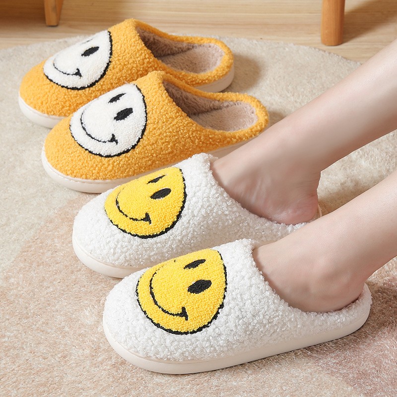 Plus Size 45 Smile Cotton Slippers Autumn Winter Home Indoor Slippers Sweet Lovely Catroon Fur Slippers Non-slip Comfortable Women Shoes