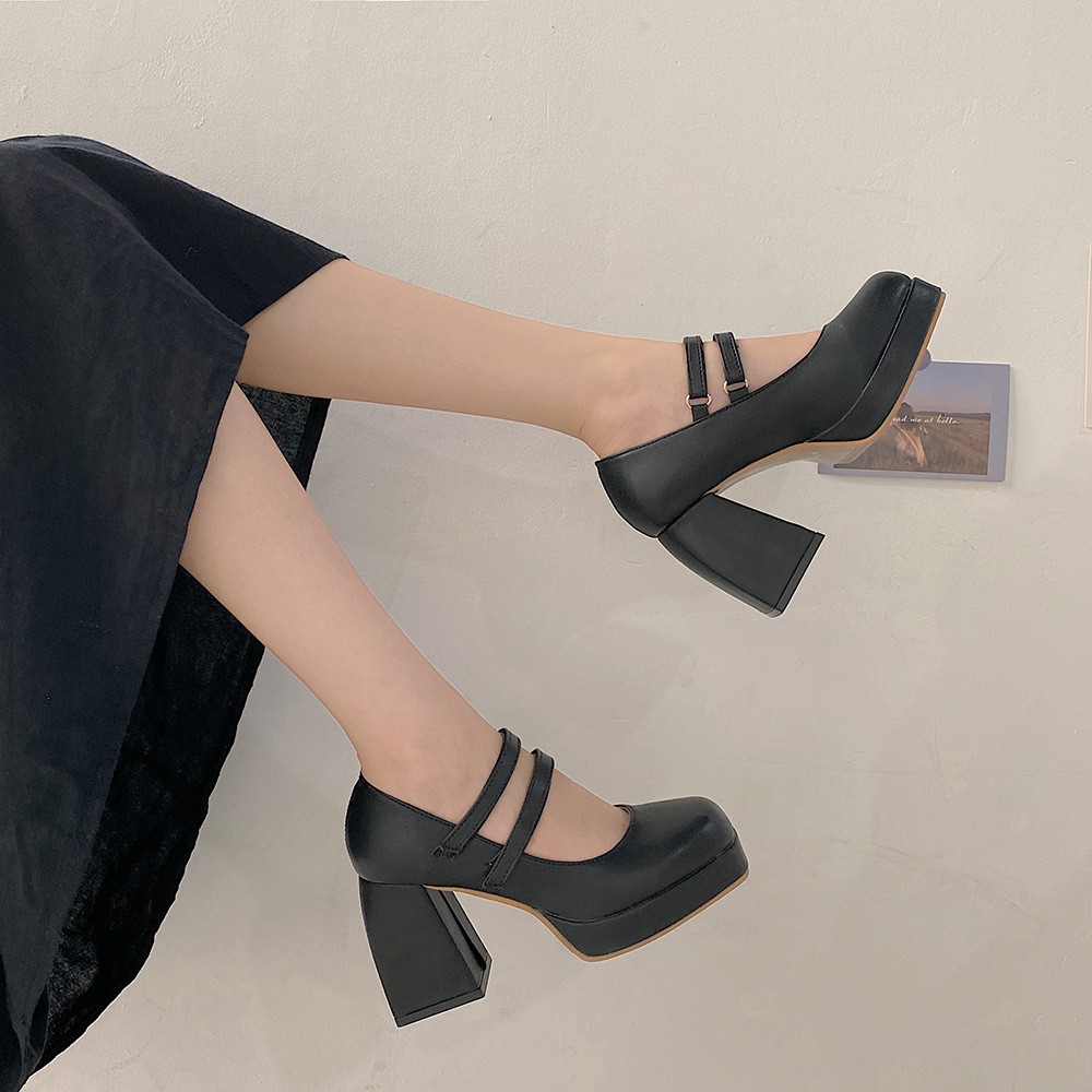 High-heeled shoes spring new Korean version of the wild thick heel square toe French retro Mary Jane trend shoes