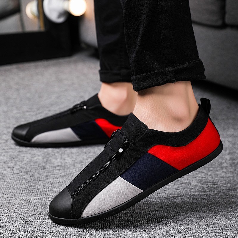 Loafers Men Canvas Shoes Sneakers Fashion Campus Breathable Casual Shoes Zipper Sneakers Shoes Trendy Color Matching Shoes