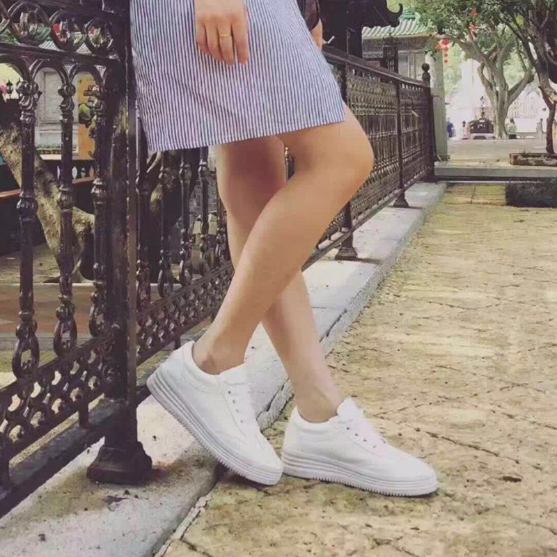 Plus Size 43 White Leather Shoes Chunky Platform Sneakers Women College Girls Casual Flat Shoes Zapatillas Deportivas Mujer LN84