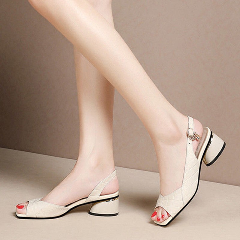 New Summer Women's Sandals Open Toe Pumps Back Strap Med Heels Shoes Peep Toe Ladies Shoes Classic Dress Sandalias Mujer Pumps