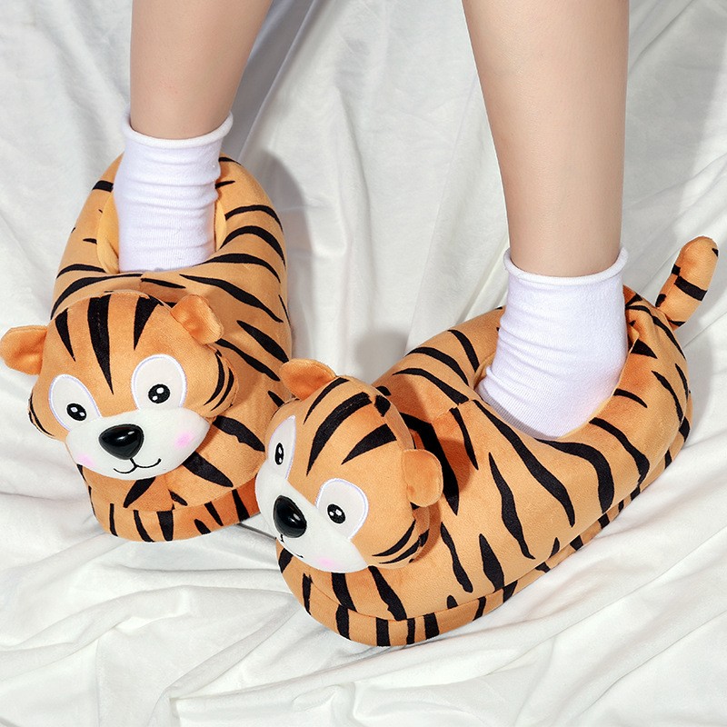 Womens Winter Cute Tiger Cotton Slippers Men Warm Soft Plush Indoor Slippers Couples Non-slip Indoor Floor Shoes Chaussure Femme