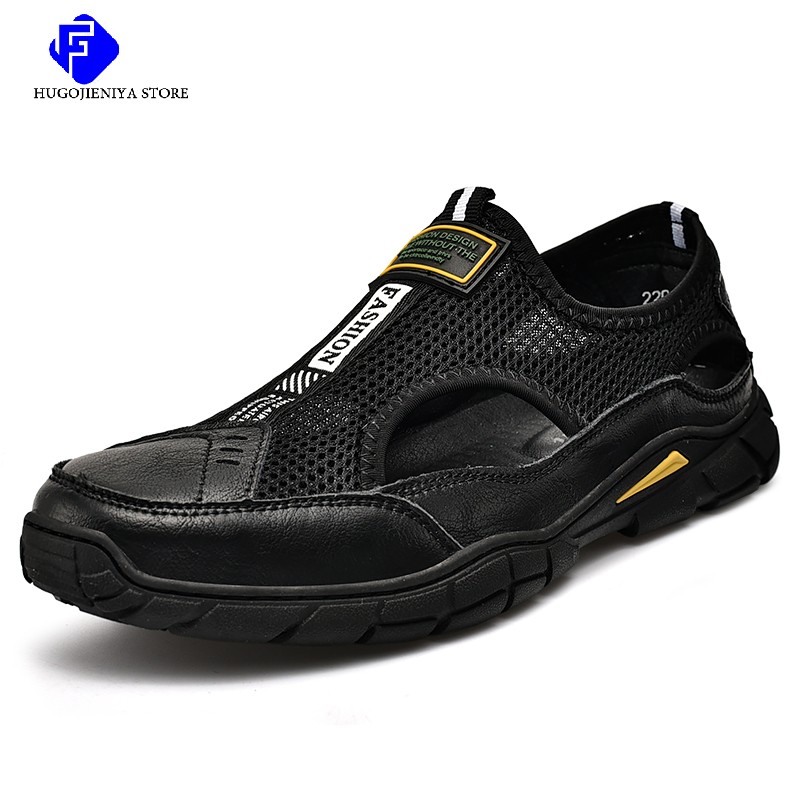 men sandals 2022 beach shoes new summer sandals male genuine leather shoes man casual shoes for men black flip flops slippers