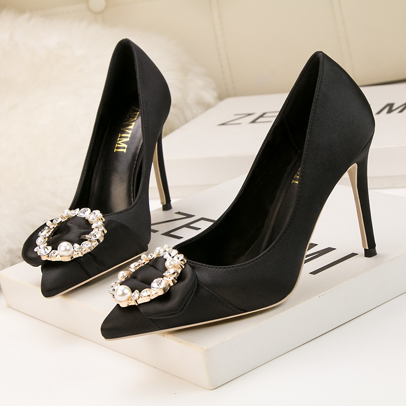 10cm rhinestone women's shoes stiletto high heels sexy thin shallow mouth pointed shiny rhinestone buckle women single shoes