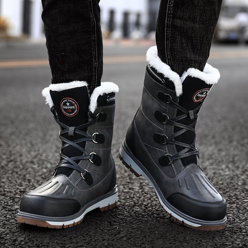 SOLIBEN Winter Men Boots Waterproof Warm Fur Snow Boots Men Outdoor Winter Work Casual Shoes Rubber Ankle Boots