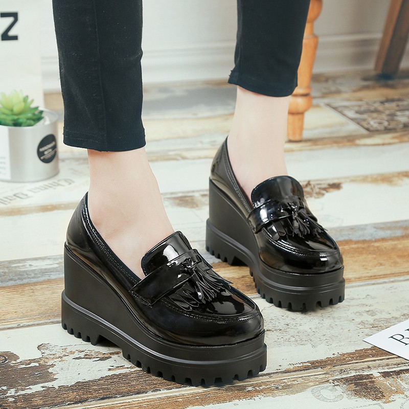 Lucifer 2022 Spring Autumn High Platform Wedges Pumps Women Tassel High Heel Casual Shoes Woman PU Leather Round Toe Shoes