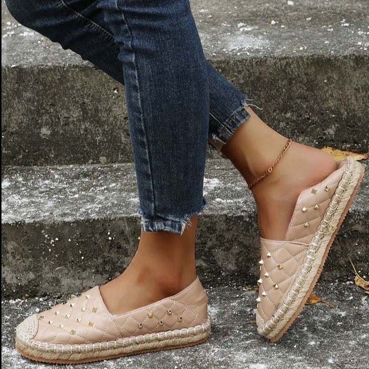 Women Fisherman Flats Casual Loafers Shoes Canvas Hemp Female 2022 Autumn New Slip-on Rivet Comfortable Mules Zapatillas Mujer