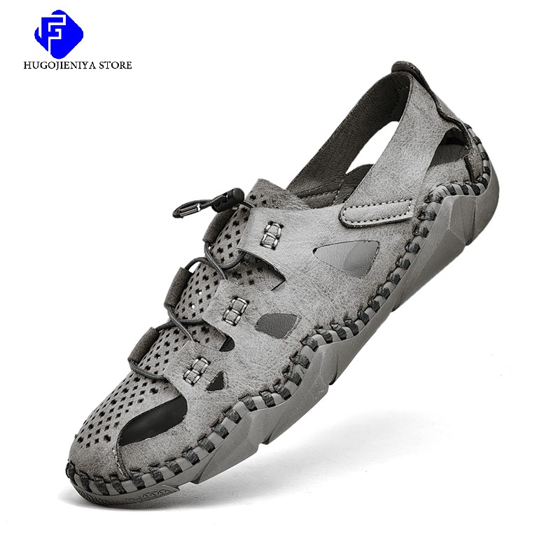 2022 New Summer Men's Mesh Sandals Outdoor Casual Rome Sandals Genuine Leather Men Beach Sandals Non Slip Sneakers Big Size