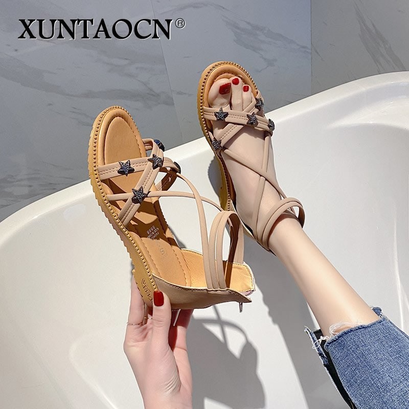 2022 women sandals star pattern new casual shoes comfortable women's sandals summer zipper women shoes fashion beach flat shoes