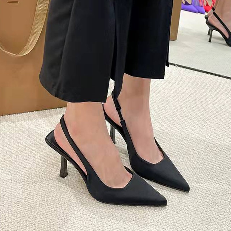 Lucyever 2022 Solid Color High Heels Pumps Women Spring Summer Pointed Toe Slingback Shoes Woman Thin Heel Mules Sandals Ladies