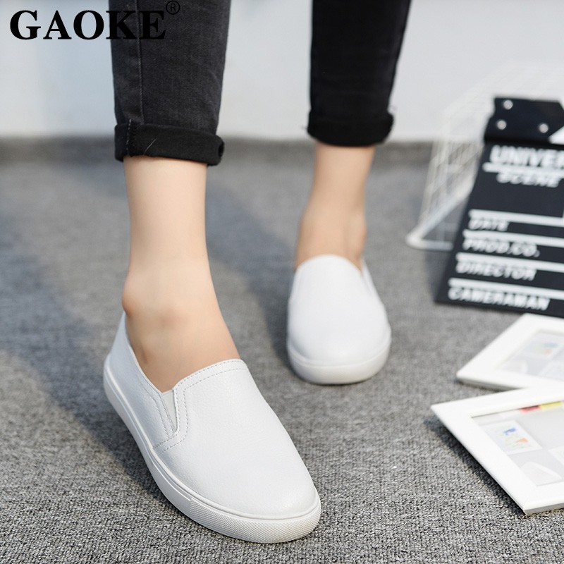 New Leather Women Fltats Casual Leather Shoes For Women Spring Summer Flat Shoes Ladies White Leather Loafers Zapatos Mujer