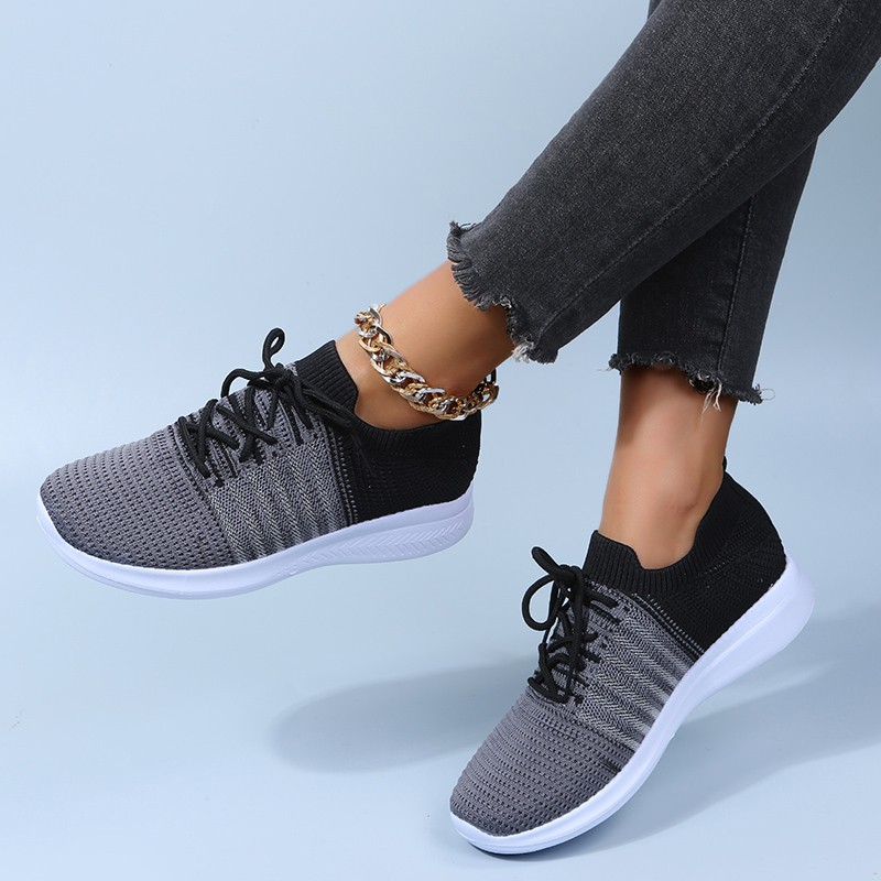 Rimocy Breathable Women Running Shoes Spring 2022 Mix Color Knitted Platform Sneakers Women Soft Sole Mesh Casual Shoes Flats