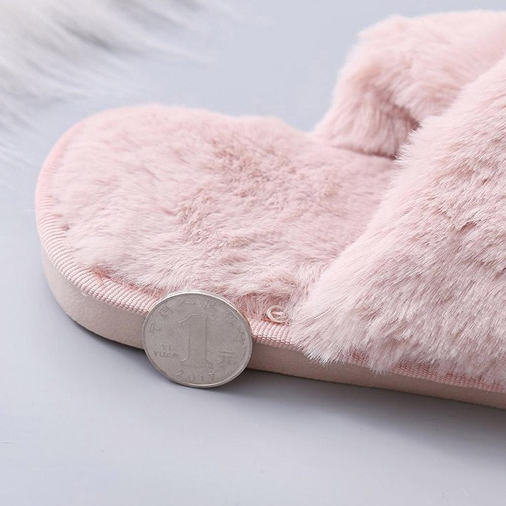 Women Fluffy Winter Sandal Cross Velor Open Toe Sandal Soft Warm Flat Shoes Faux Fur Slippers Home Women's Shoes WJ004