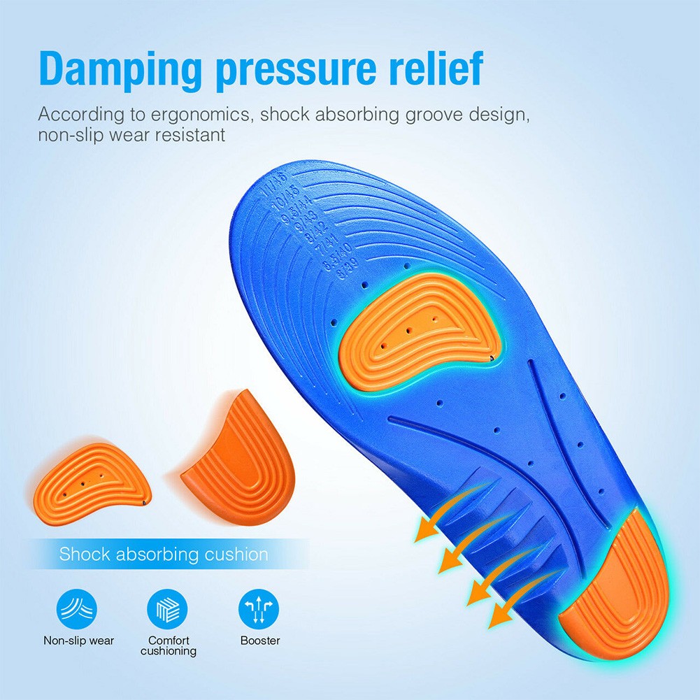 Man Woman Breathable Shock Absorption Orthotic Arch Support Insoles Shoe Pad Foot Care Blue Running Sports Cushion Non-slip Soft