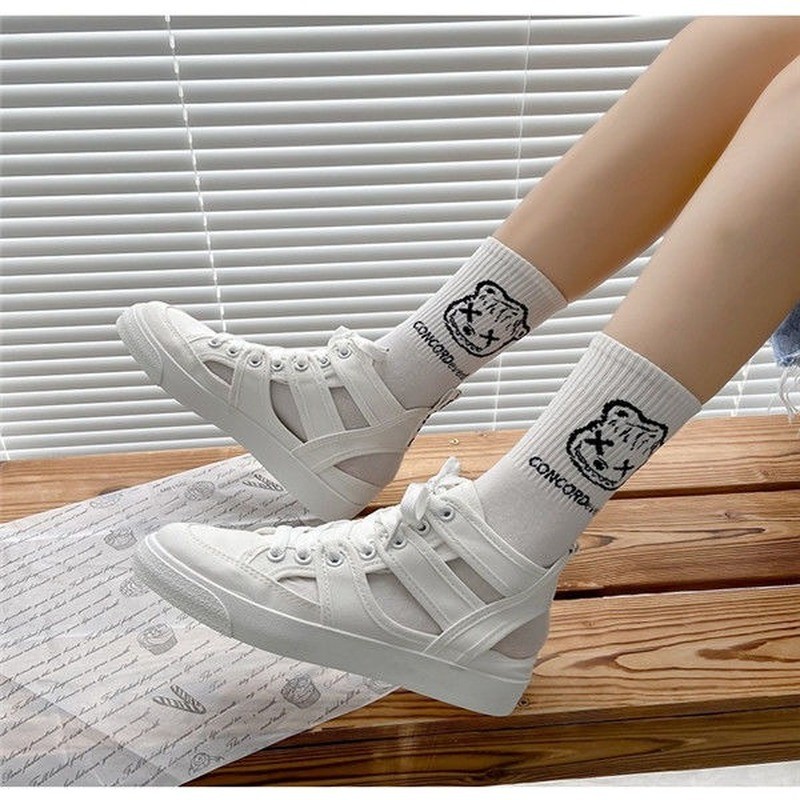 Fashion Hollow Women Canvas Sneakers Summer Breathable Lace Up Espadrilles Femme Casual Students INS White Zapatillas Mujer