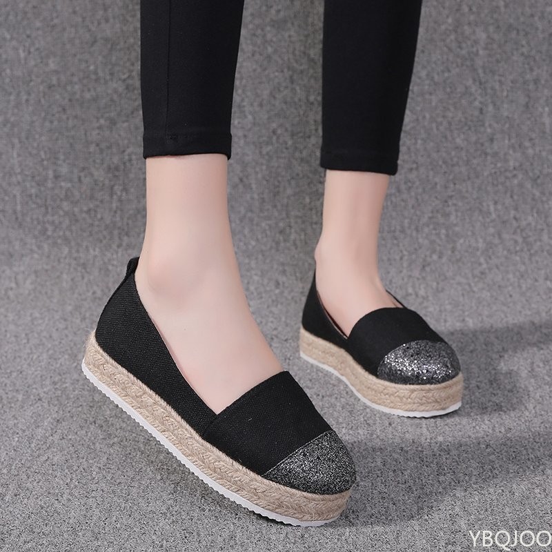 Women Flat Shoes Low Top Spring And Autumn Canvas Shoes Straw High Quality Shoes Fashion Flats Loafers Single Shoes