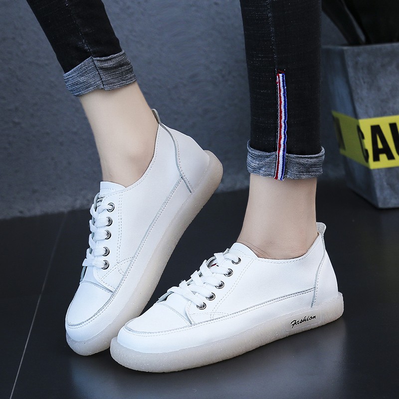 Women Spring Shoes 2022 New Genuine Leather Trend Color Matching Women Shoes Flat Bottom Lace-up Casual Girl Student Shoes