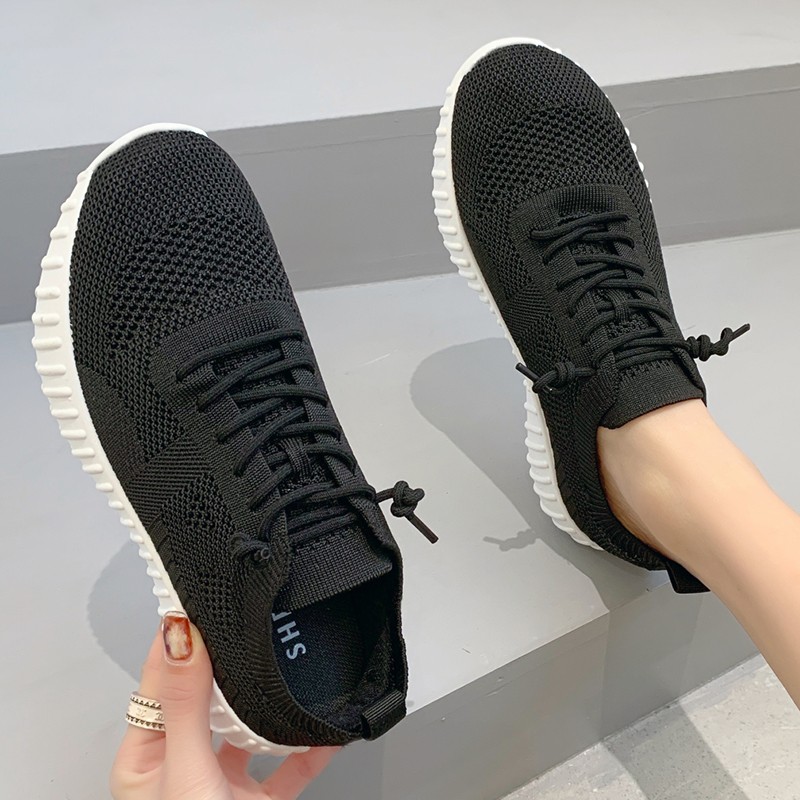 Lucifer Breathable Mesh Lace Up Sneakers Women 2022 Summer Soft Sole Knit Flat Shoes Woman Non-slip Casual Shoes Plus Size 43