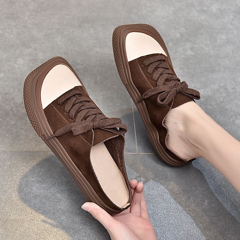 Half slippers women 2021 spring and summer new cool slippers contrast color retro handmade square lace up soft-soled shoes