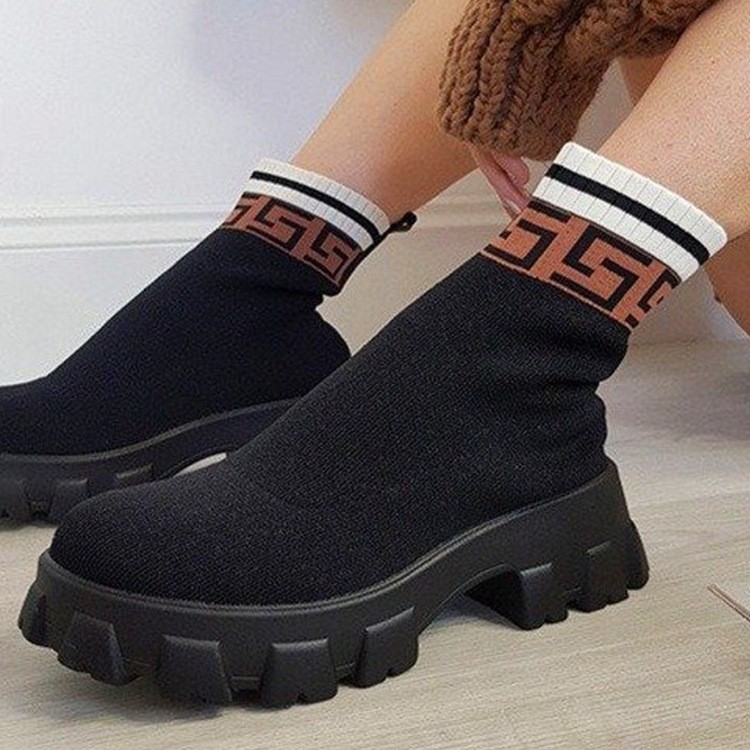 Ankel Shoes For Women Platform Shoes Black Knit Sock Socks Woman Fashion Motorcycle Shoes Botas De Invierno Para Mujer