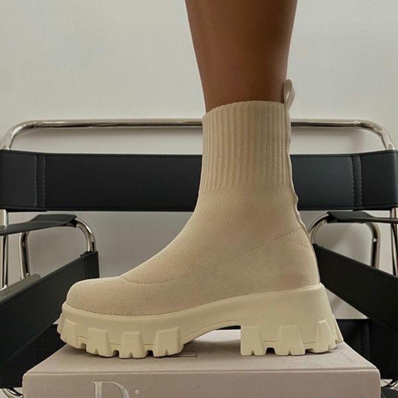 Women Platform Socks Boots Autumn Boots Size 43 Woman High Heel Shoes Sexy Knitted Casual Socks Chunky Socks Boots Botas Mujer