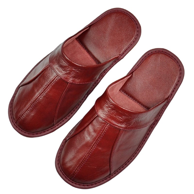 Real Cow Leather Slippers Couple Indoor Non-slip Men Women Home Casual Fashion Single Shoes TPR Soft Soles Spring Summer