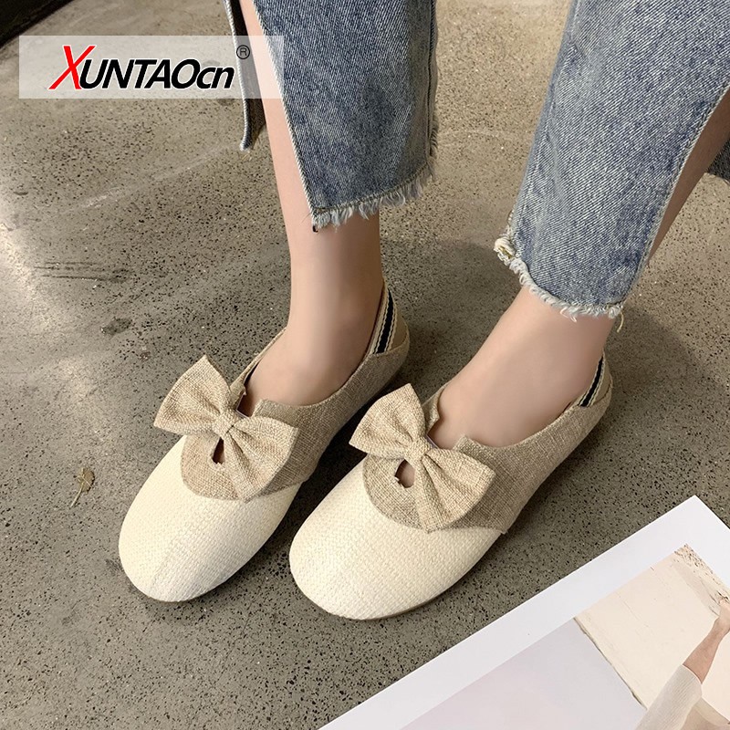 New Nylon Women's Super Cute Flats Flat Heels Non-slip Bow-knot Shoes for Woman School Girls Soft Summer Wild Loafer 2022