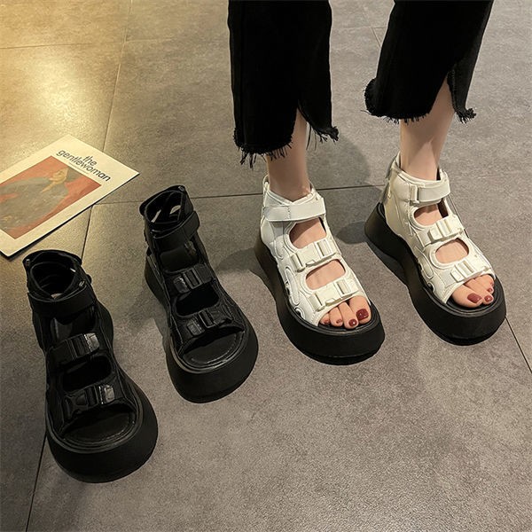 The new women's thick bottom muffin summer 2021 student velcro wedges shoes for women open toe shoes hook and loop sandals