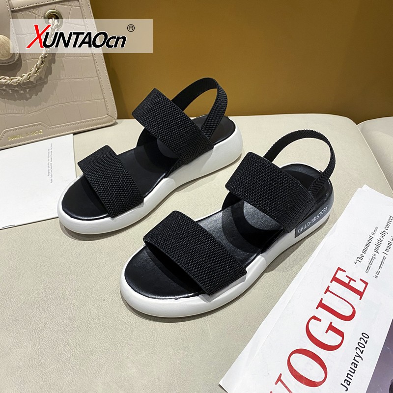 Fashion Open Toe Sports Sandals T-Shape Buckle Thick Heel Platform Shoes 2020 Women's Summer Flat Casual Shoes Women Slippers