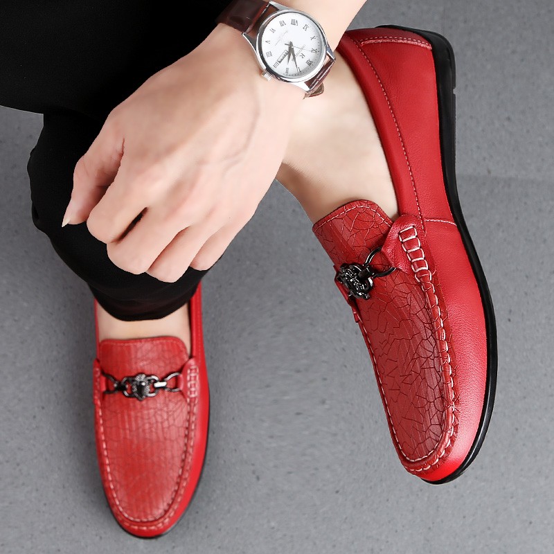 Spring 2022 peas shoes men's leather casual leather shoes driving soft-soled men's shoes red pedal lazy